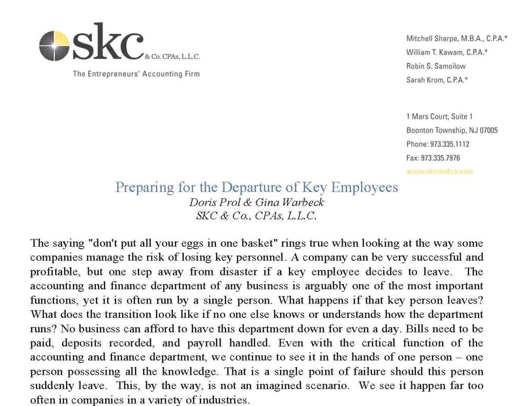 Preparing for the Departure of Key Employees