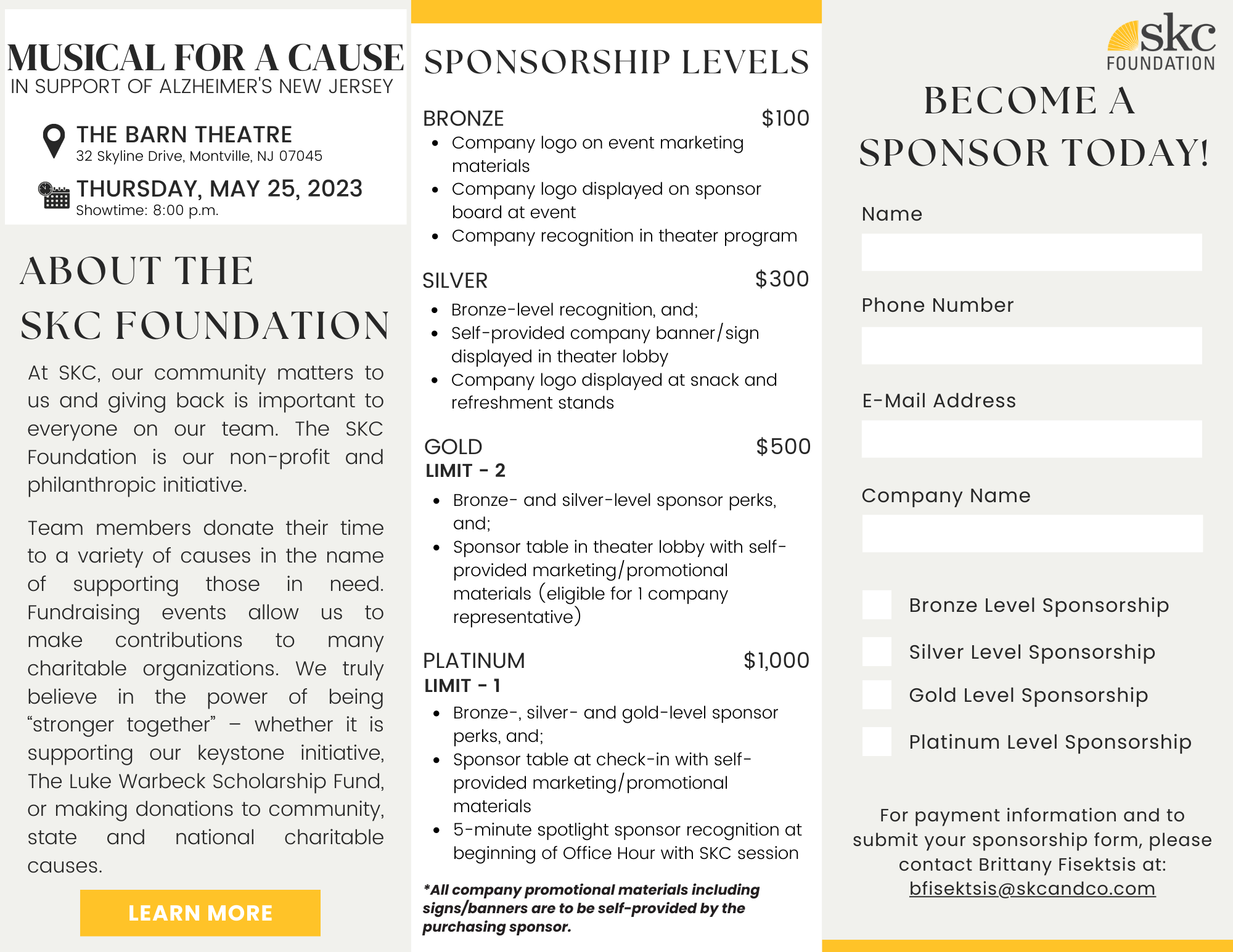 2023 Musical for a Cause Sponsor Information